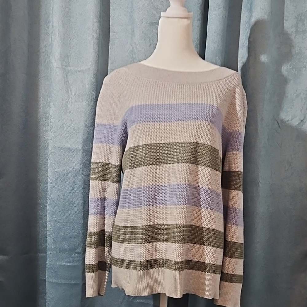 Market Spruce Blue and Green Crew Neck Sweater - Size Large - EUC